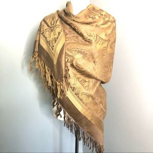 💥PRICE⬇️Luxe Gold and Brown Fringed Scarf